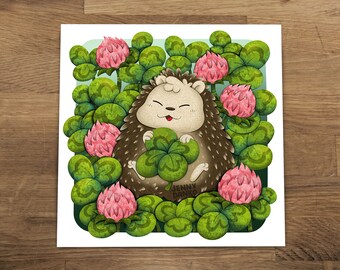 Hedgehog Print 8x8, clover print, nursery art, cute print, baby shower