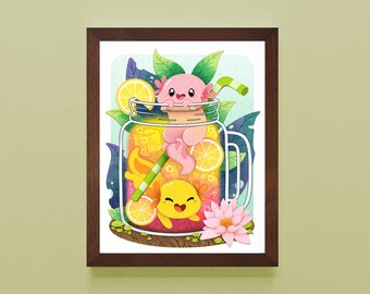 Axolotl Lemonade Art Print – Cute and Refreshing Summer Vibes