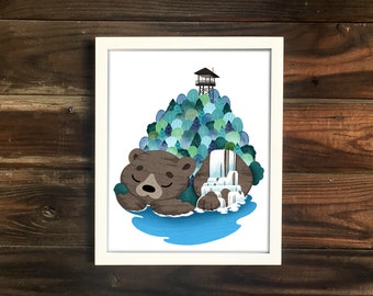 Mountain Bear Print, cute illustration, camping print, explore art, nursery art, cute print, baby shower