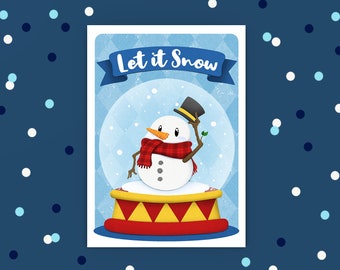 Snowman Let it snow card, Cute Card, Funny Card, Winter Card, Cute Card, Holiday Card,