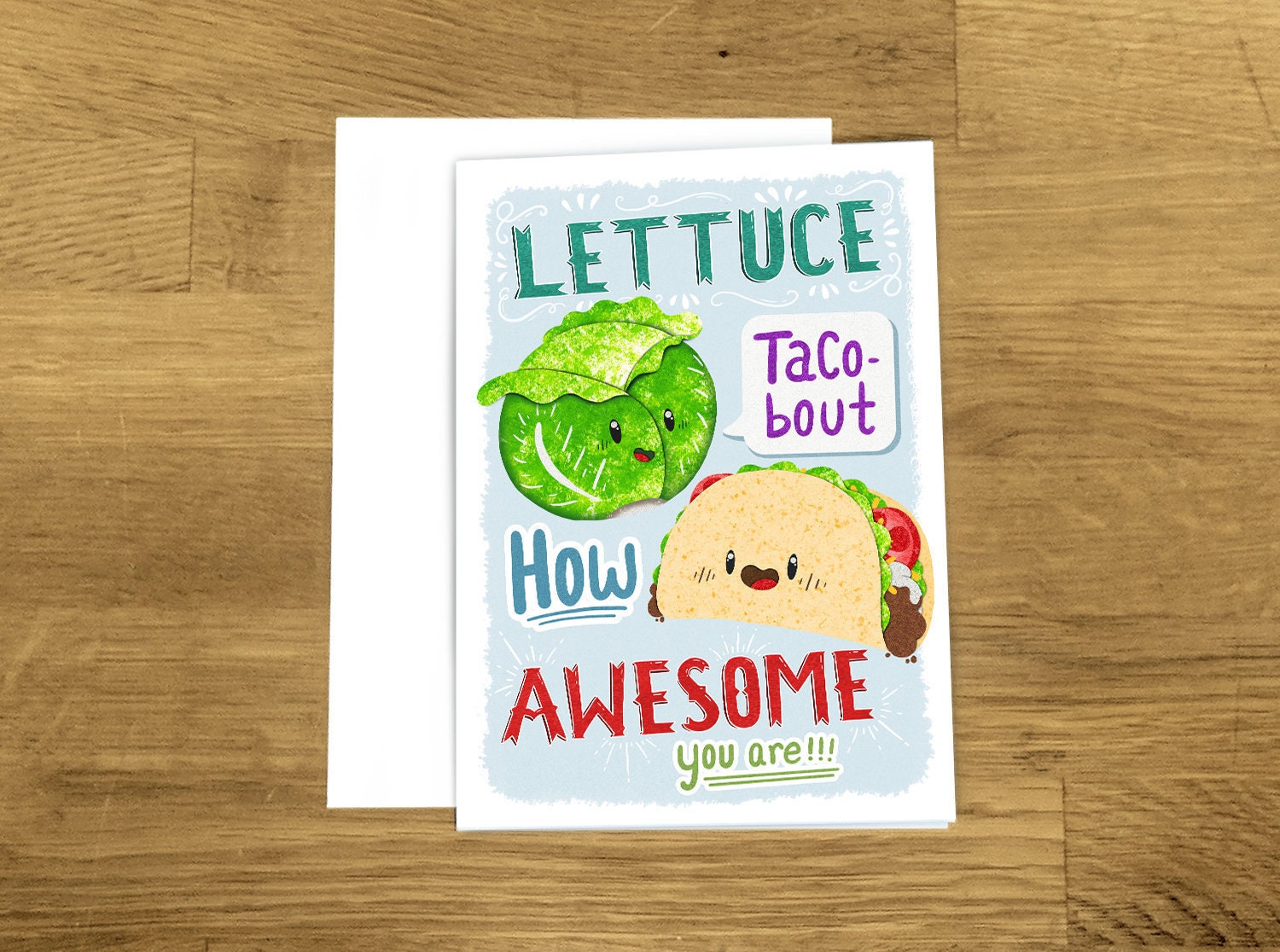 Taco Greeting Card Lettuce Tacobout How Awesome You Are Etsy