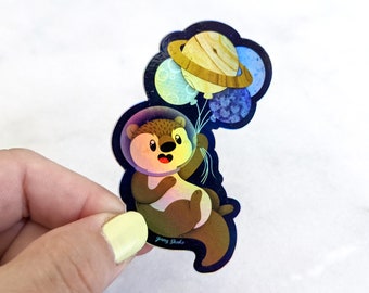 Otter Space Holographic Vinyl Sticker, Outer space sticker, Die Cut, Waterproof,