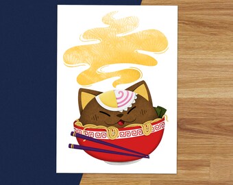 Ramen Cat, Bento Box and Octo Takeout Art Prints 5x7, Cat Print, food illustration, cute print, ramen print