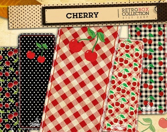 Cherry Tablecloth Bookmarks Vintage - 12 Bookmarks Digital Printable Collage Sheet Instant Download - Rockabilly Bookmarks