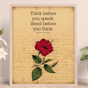 Flowers & Books Quotes, Flower Vintage Poster, Phrase Inspirational, Saying Poster, Kitchen Wall, Art Decor, Instant Download