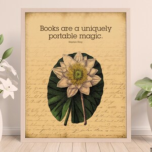 Flowers & Books Quotes, Flower Vintage Poster, Phrase Inspirational, Saying Poster, Kitchen Wall, Art Decor, Instant Download