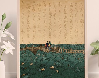 Ukiyo Japanese Lotos Art Print, Asia Decor, Wall Decor, Instant Download