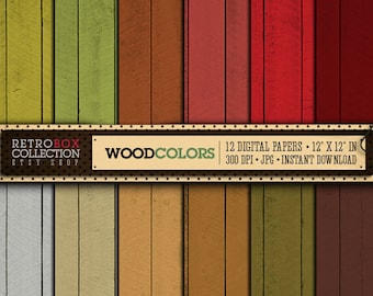 Wood Colors Digital Paper - 12 Digital Papers pack printable collage sheet instant download - Retro Box Collection