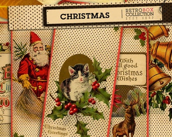 Christmas Bookmarks - 12 vintage christmas digital printable collage sheet instant download - Retro Box Collection