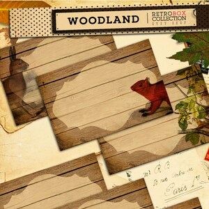 Woodland Labels Vintage Animals - 18 Labels tags digital printable collage sheet instant download - Retro Box Collection