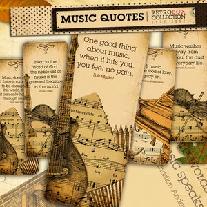 Music Quotes Bookmarks - 12 digital printable collage sheet instant download - Retro Box Collection