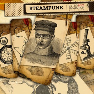 Steampunk victorian Bookmarks - 12 vintage digital printable collage sheet instant download - Retro Box Collection