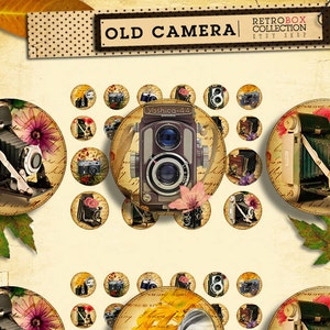 Old cameras photography 3 sizes in 1 sheet Vintage - 26 buttons printable collage sheet instant download - Retro Box Collection