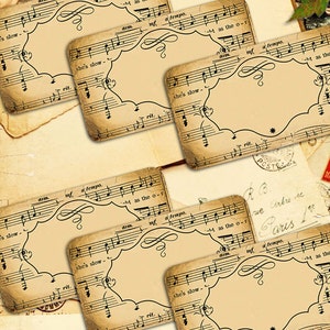 Music Labels Vintage notes - 10 Labels tags printable collage sheet instant download - Retro Box Collection