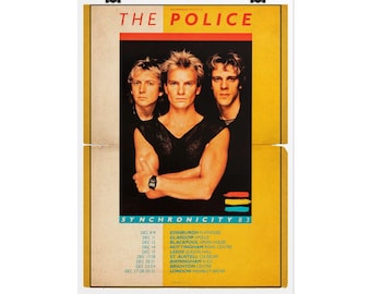 The Police Concert Poster, Rolled Poster | Rock music wall art punk new wave Sting Synchronicity 83