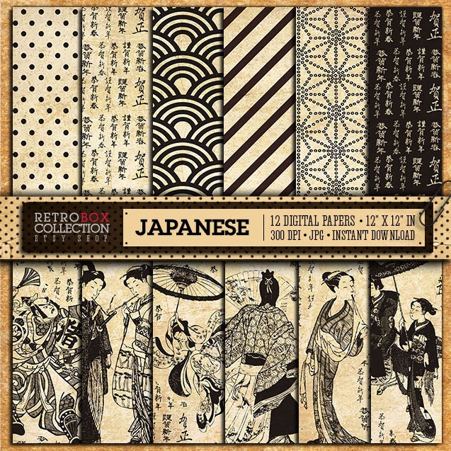 Japanese Digital Papers Vintage 12 Digital Papers Pack Etsy UK