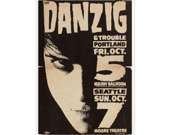 Danzig Concert Poster, Vintage Poster, Kitchen Wall, Art Decor, Wall Decor, Punk, Rock & Roll, Gig Poster Rolled Poster
