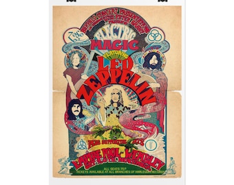 Led Zeppelin Magic Concert Poster Rolled Poster | Vintage Tour Gig Print