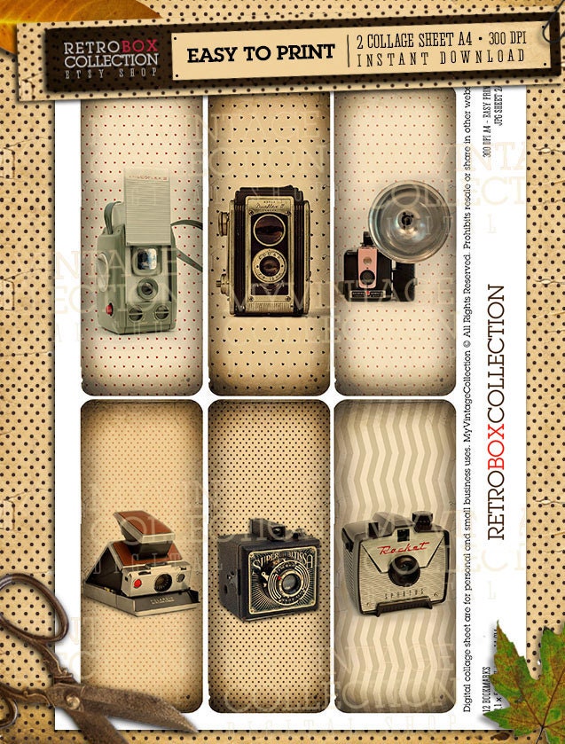 Retro Camera Bookmarks - 12 Archival Vintage Digital Printable Collage ...