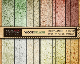 Wood Colors Splash Digital Paper - 12 Digital Papers pack printable collage sheet instant download - Retro Box Collection