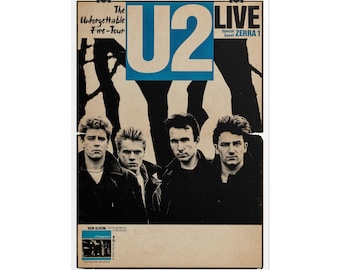 U2 Concert Poster, Rolled Poster | Rock music wall art Bono Edge
