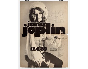 Janis Joplin Concert Poster, Rolled Poster | Rock music wall art  1969
