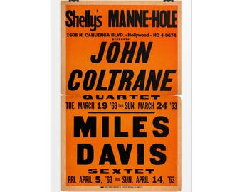 John Coltrane Miles Davis Poster, Rolled Jazz Gig Poster | Vintage Concert Reproduction  A3 Size