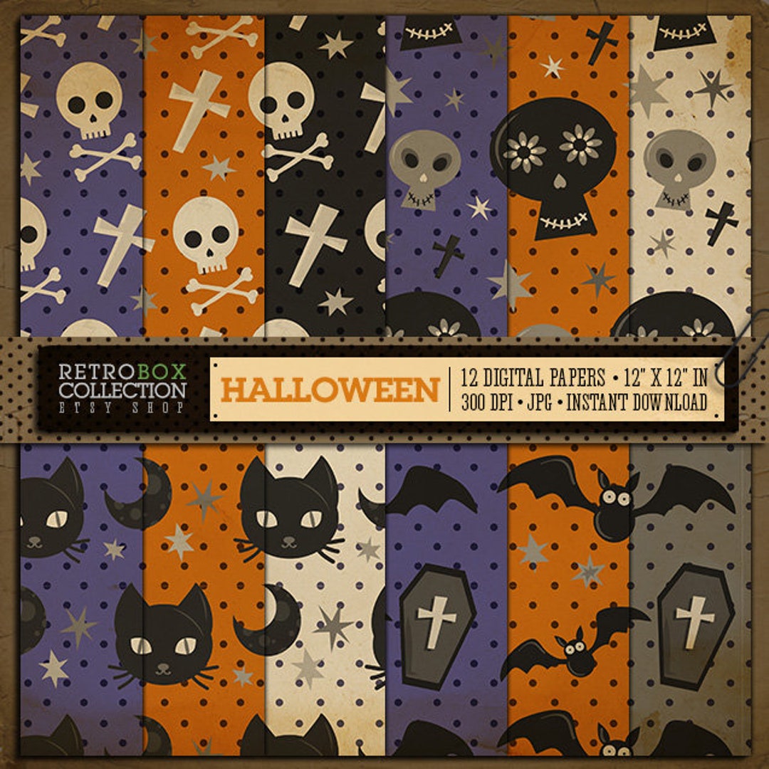 Halloween Dots Digital Papers Vintage Wallpaper 12 Digital - Etsy