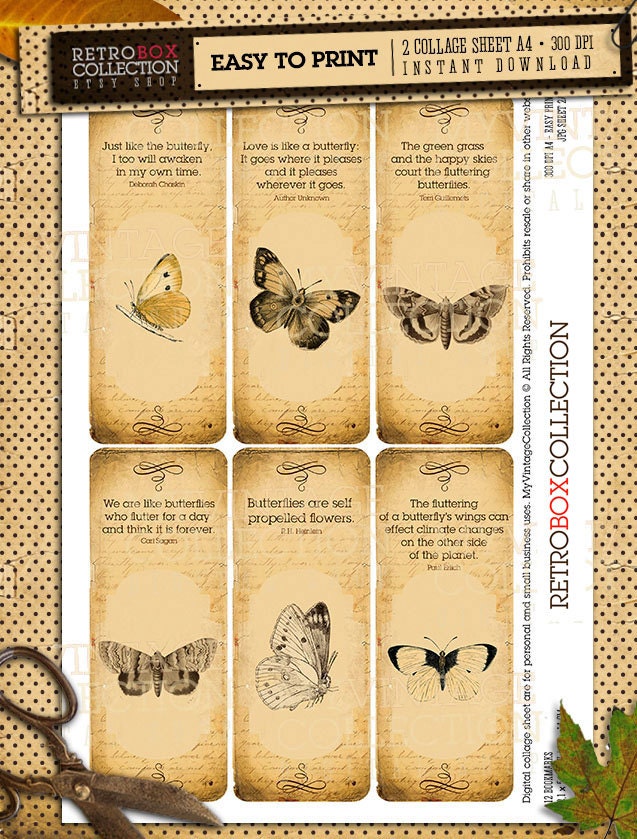 Butterfly Quotes Bookmarks 12 Vintage Digital Printable - Etsy