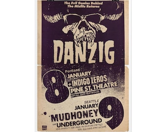 Danzig Skull Concert Poster Rolled Poster | Vintage Band Gig Art  A3 Size