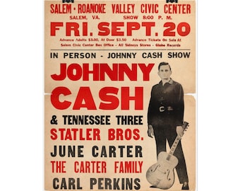 Johnny Cash Concert Poster Rolled Poster | Vintage Tour Poster