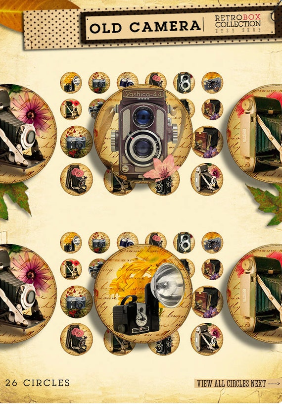 Old Cameras Photography Sizes in Sheet Vintage 26 Buttons