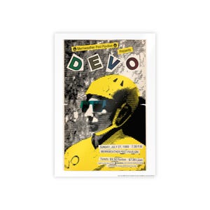 Póster enrollado de casco de DEVO / Arte de concierto vintage, impresión de la gira de 1980 Punk