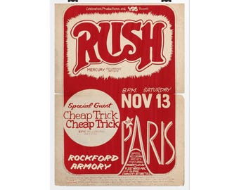 Rush Concert Poster, Rolled Poster | Rock music wall art  Geddy Lee Canada Cheap Trick
