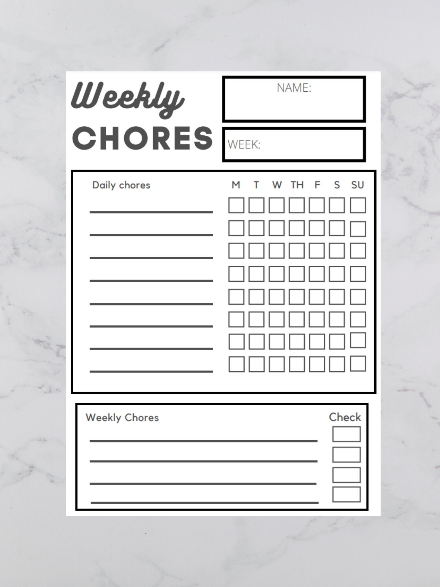 Chore Chart for Kids Weekly Chore Chart for Children Daily - Etsy