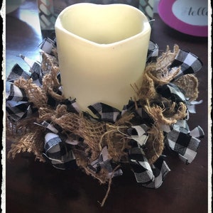 Buffalo Check and Burlap Accents Candle Ring