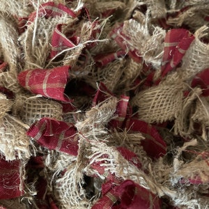 Unlit Rag Garland Red and Wheat With Burlap