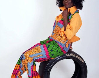 Vibrant African fabric Jumpsuit, overrall daily wear, urbanwear