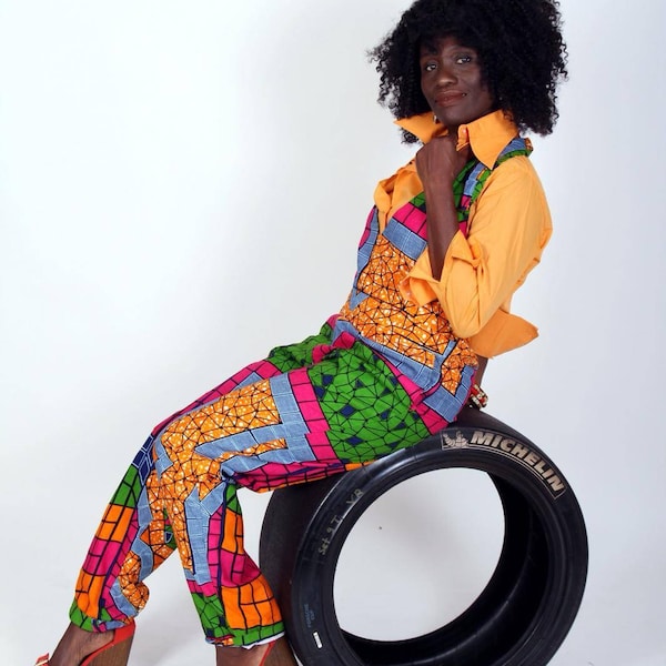 Vibrant African fabric Jumpsuit, overrall daily wear, urbanwear