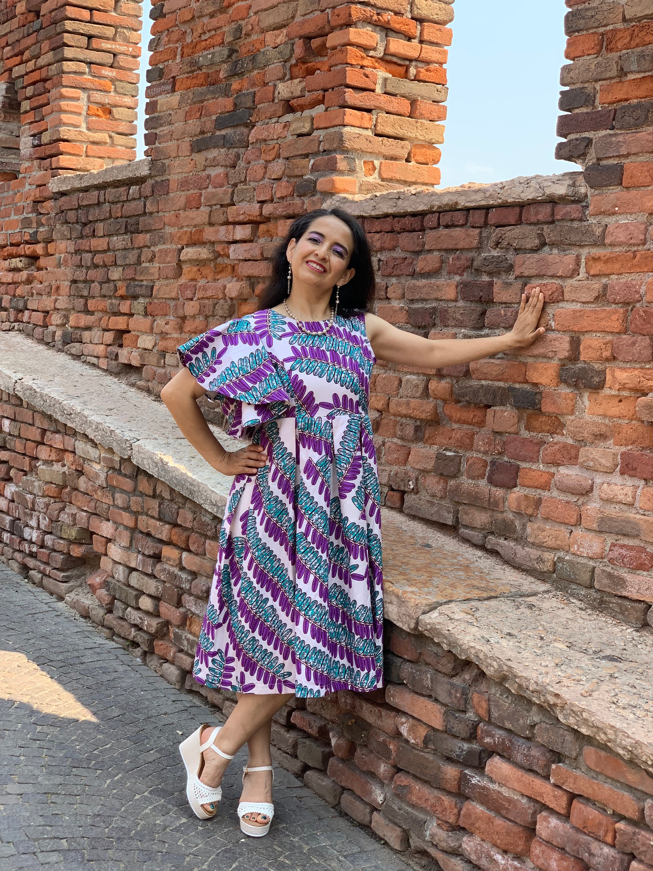 Amazing One hand flair midi ankra African floral dress great for