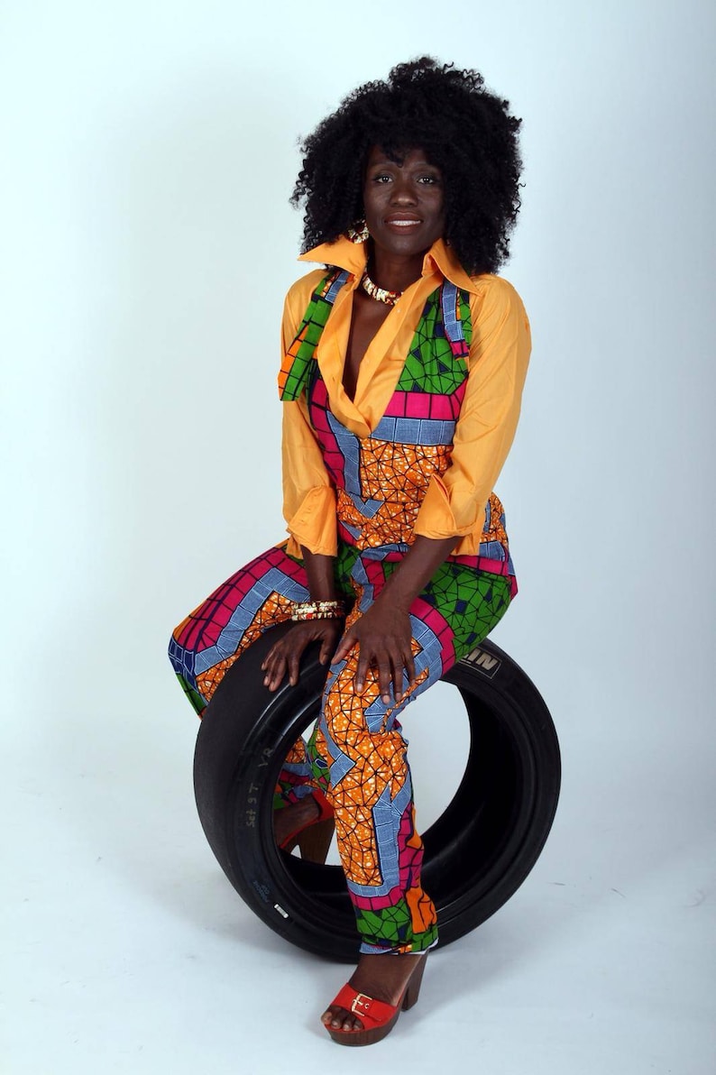 Vibrant African fabric Jumpsuit, overrall daily wear, urbanwear image 3