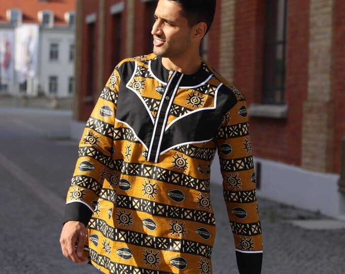 Featured listing image: Classic elegant African Ankara Print shirt long arm shirt for men