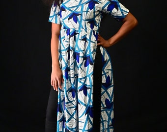 Unique tunica African, Ankara print long blouse with long slit on both side