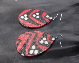 Pretty red African print Ankara lightweightOval earring