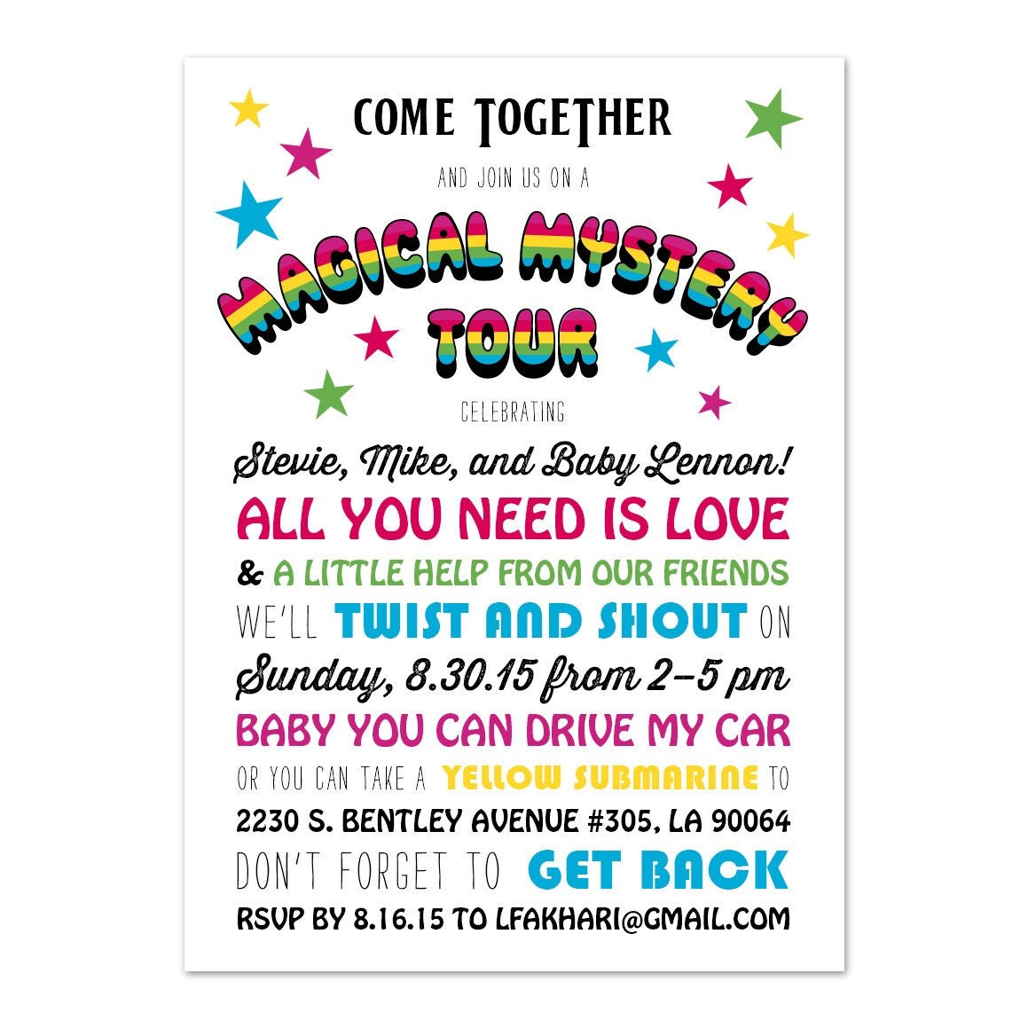 Beatles Theme Baby Shower or Birthday Invite - Etsy, image size:1159x1159