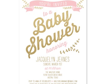 Pink & Gold Baby Shower Invitation