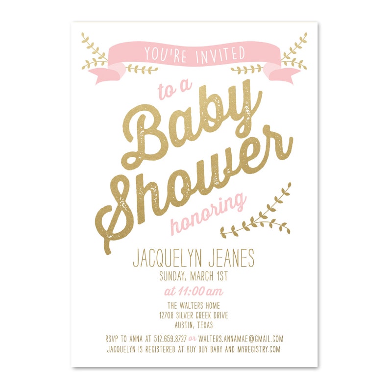 Pink & Gold Baby Shower Invitation Etsy