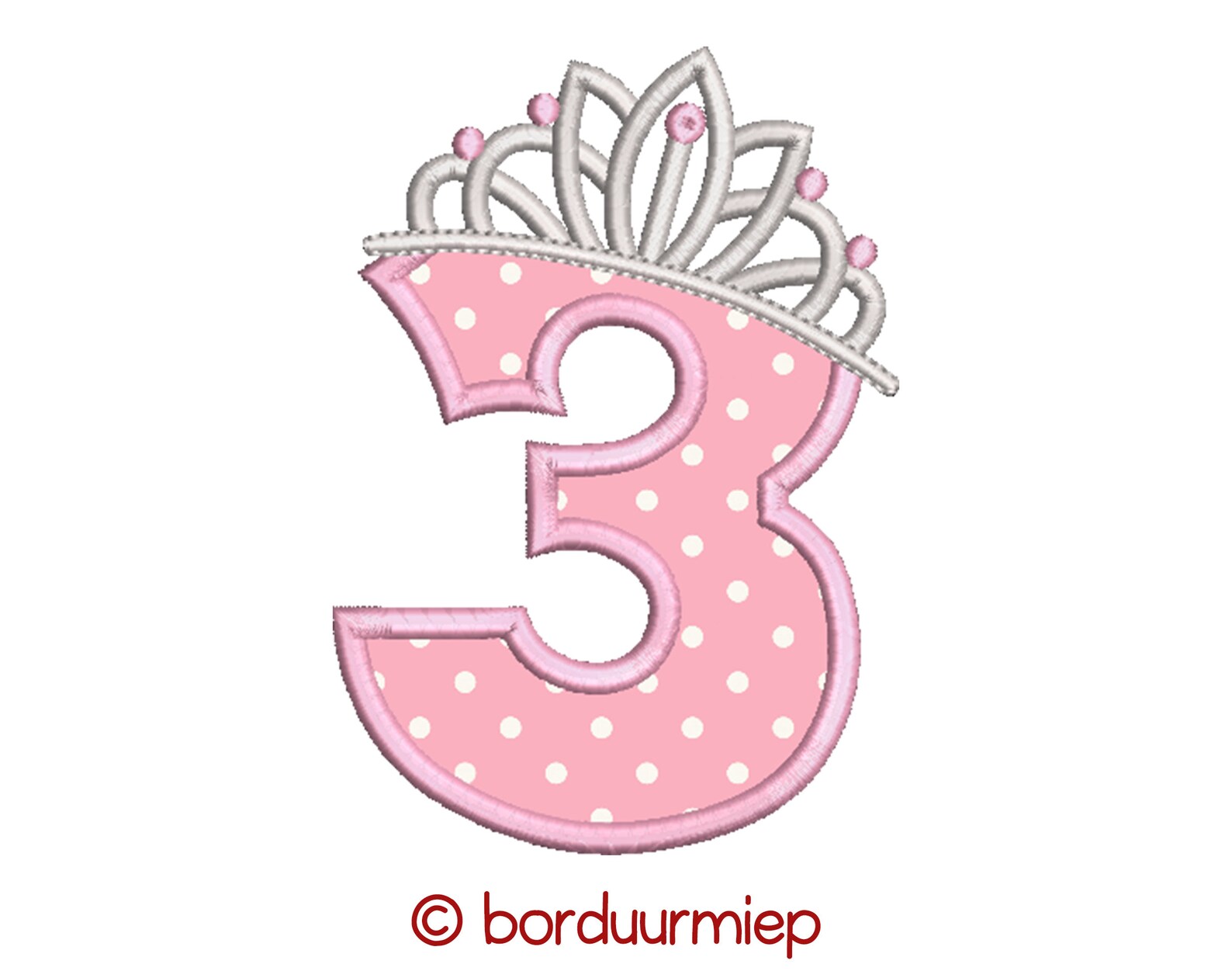 Number 3 Crown Applique Machine Embroidery Design Instant Etsy