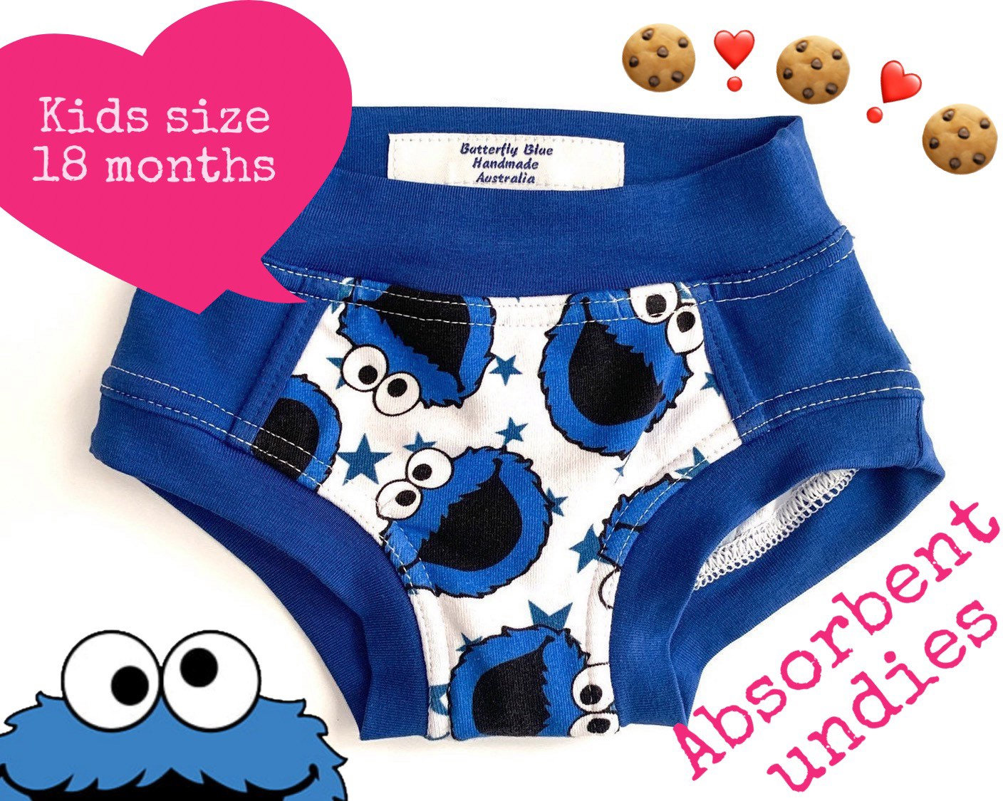 Kids Cookie Monster Underwear, Potty / Toilet Training, Size 18 Months 