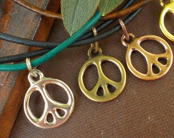 gift under 30 Peace sign necklace leather necklace boho jewelry